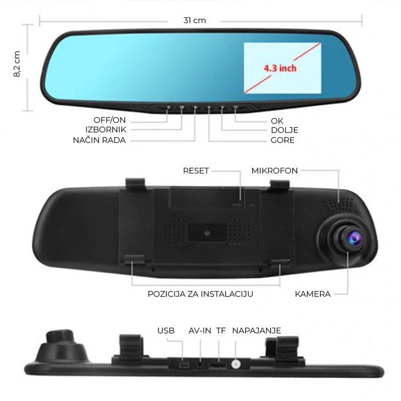 Retrovizor sa kamerom za snimanje vožnje